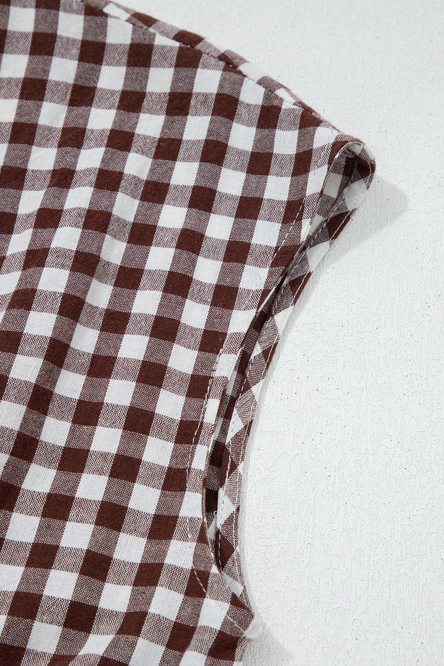 Robe maxi sans manches à imprimé vichy café — Fermeture éclair & taille cinée