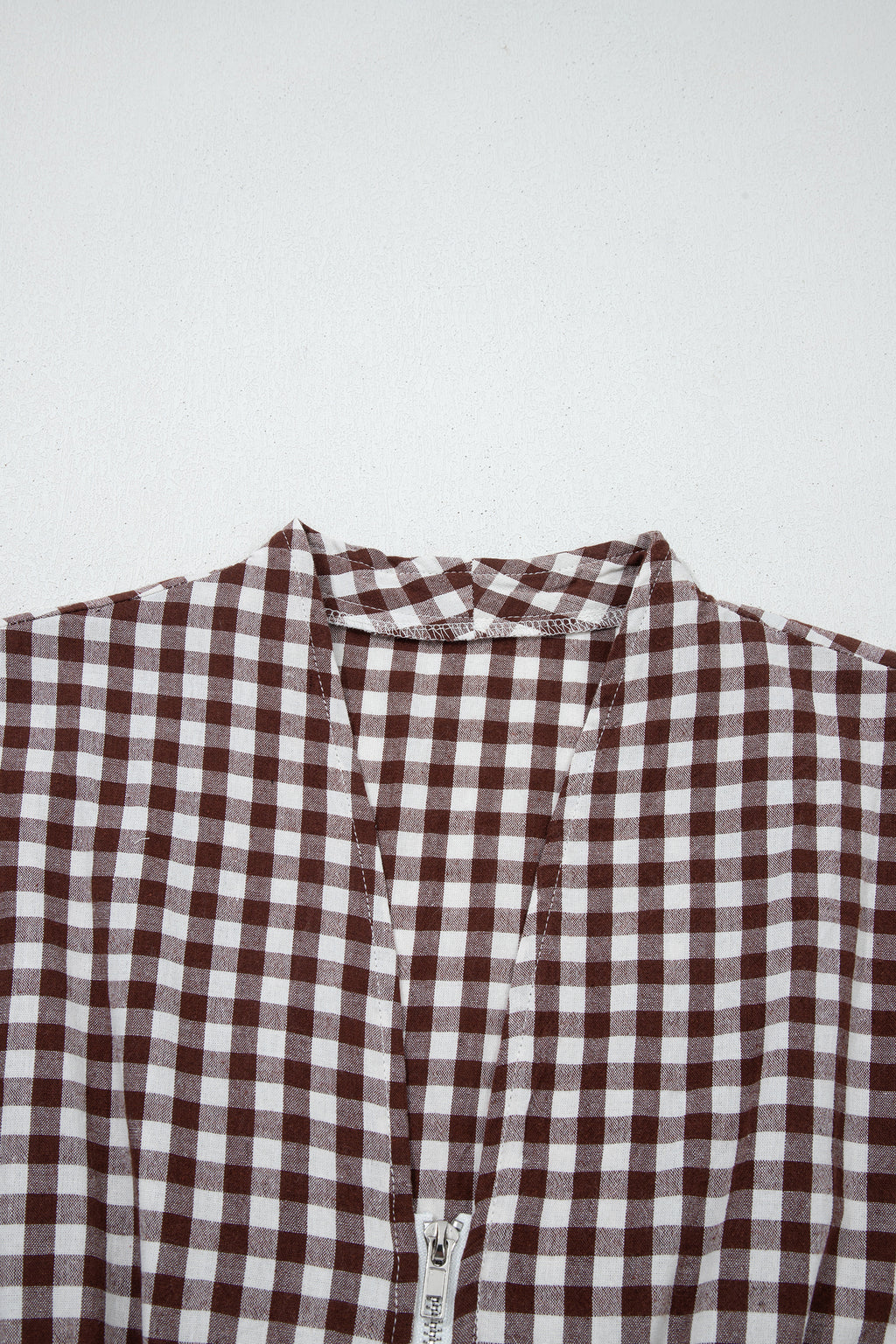 Robe maxi sans manches à imprimé vichy café — Fermeture éclair & taille cinée