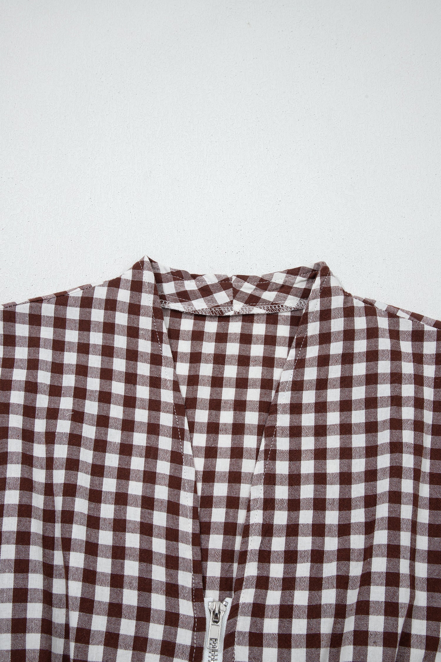 Robe maxi sans manches à imprimé vichy café — Fermeture éclair & taille cinée