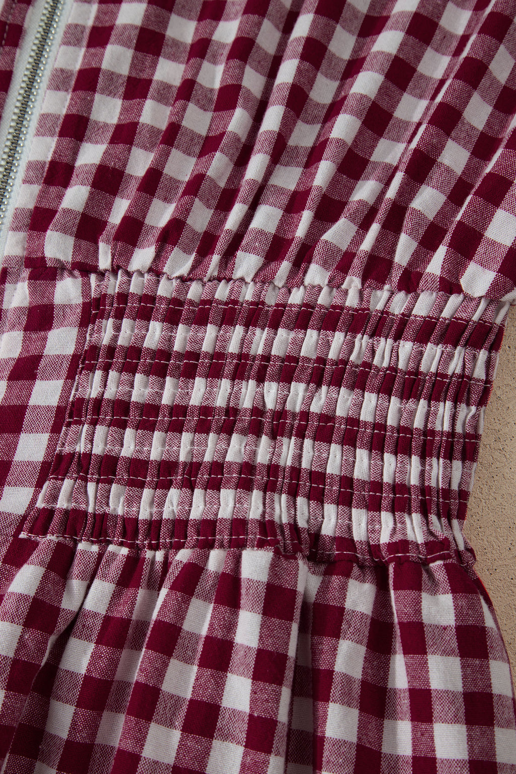 Robe maxi sans manches à imprimé vichy café — Fermeture éclair & taille cinée