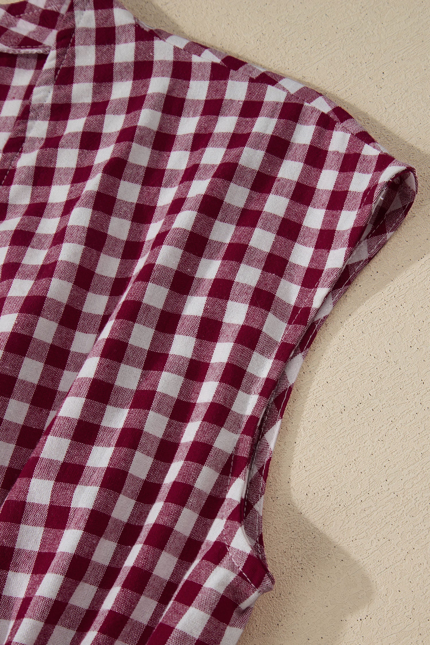 Robe maxi sans manches à imprimé vichy café — Fermeture éclair & taille cinée