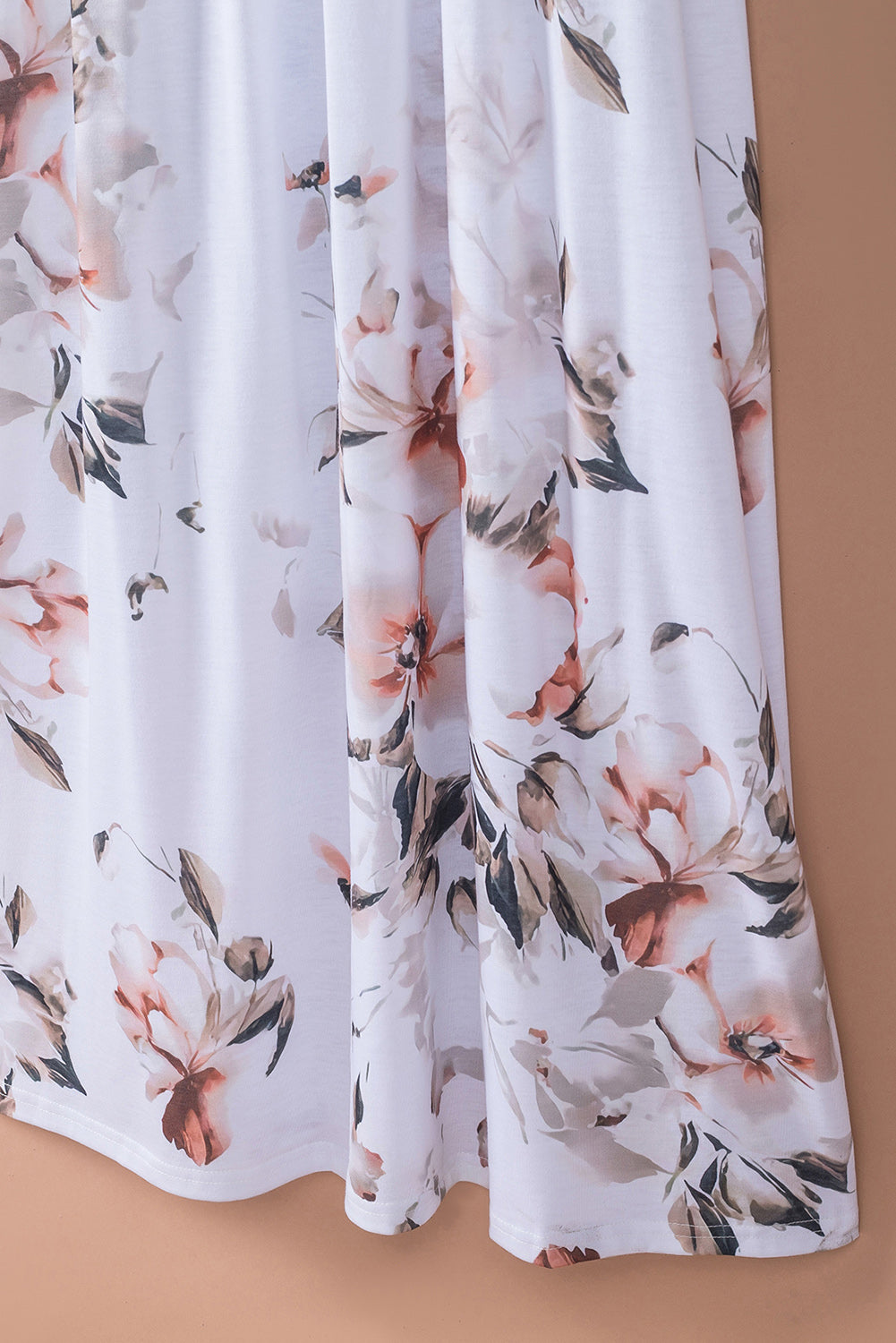 Robe Longue Bohème Blanche – Imprimé Floral & Rayures, Poches, Sans Manches