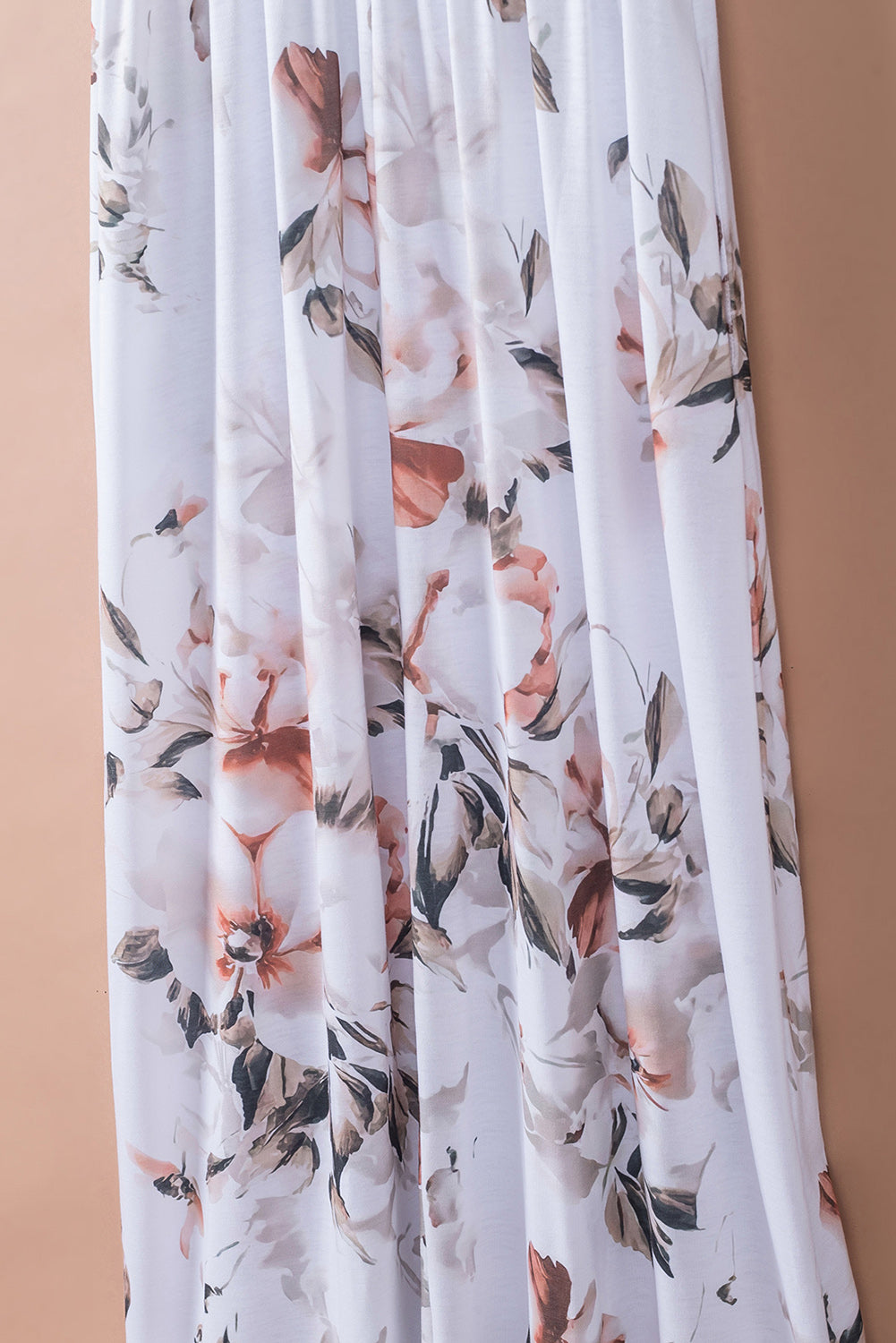 Robe Longue Bohème Blanche – Imprimé Floral & Rayures, Poches, Sans Manches