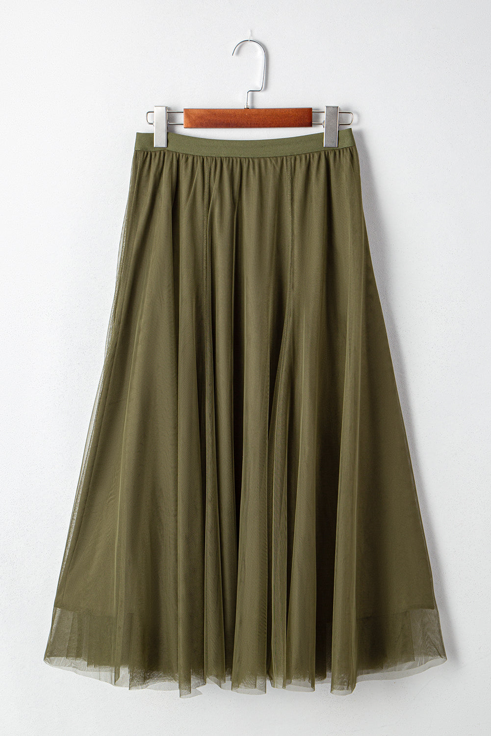 Jupe midi en tulle — Superposition de maille évasée & taille haute