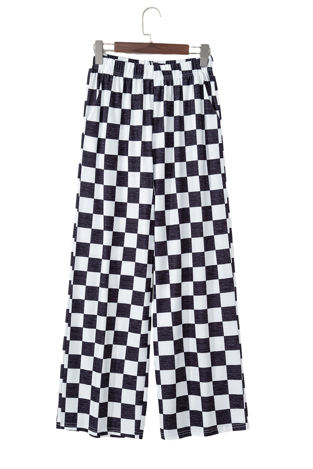Pantalon large à carreaux noir — taille haute et jambes fluides