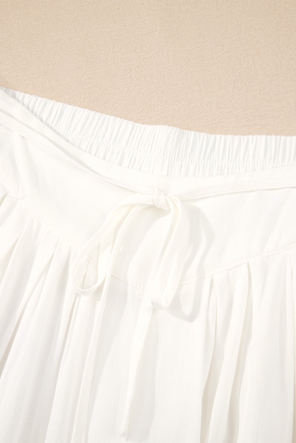 Pantalon Large Blanc Plissé – 100% Viscose & Cordon de Serrage