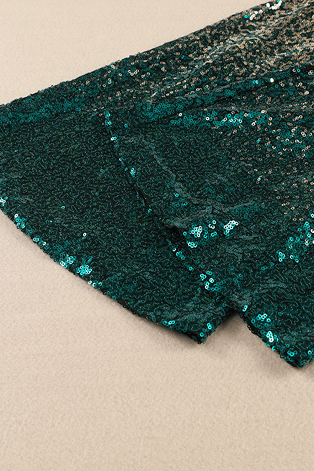 Pantalon Évasé à Sequins Dégradé Vert, Noir & Or