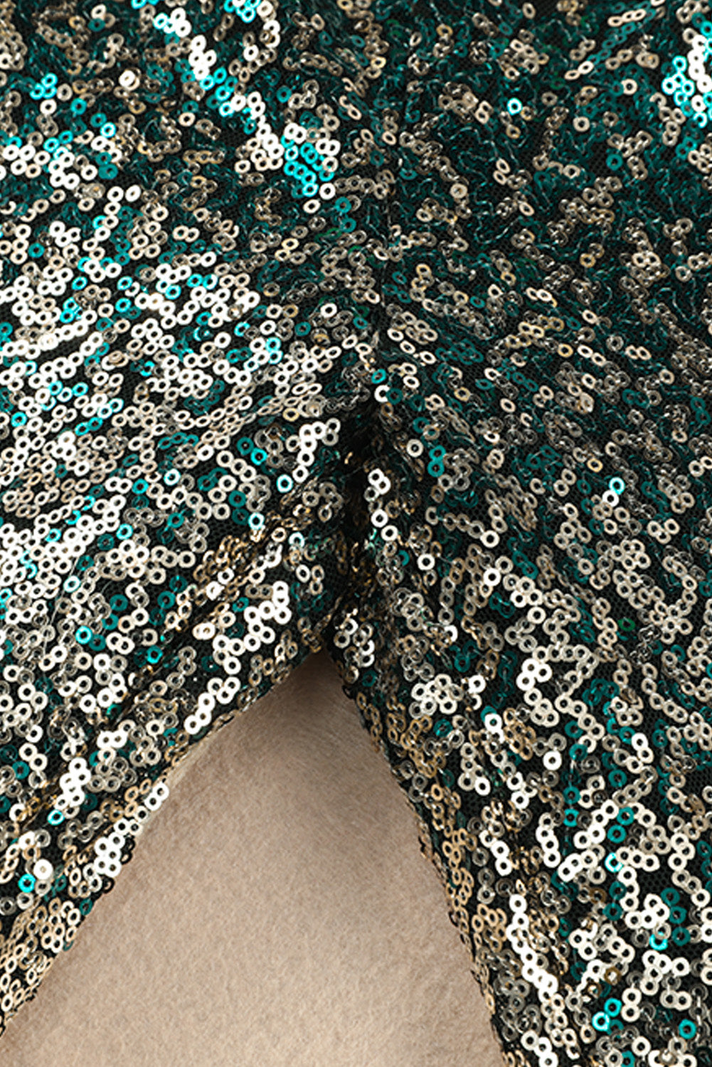 Pantalon Évasé à Sequins Dégradé Vert, Noir & Or