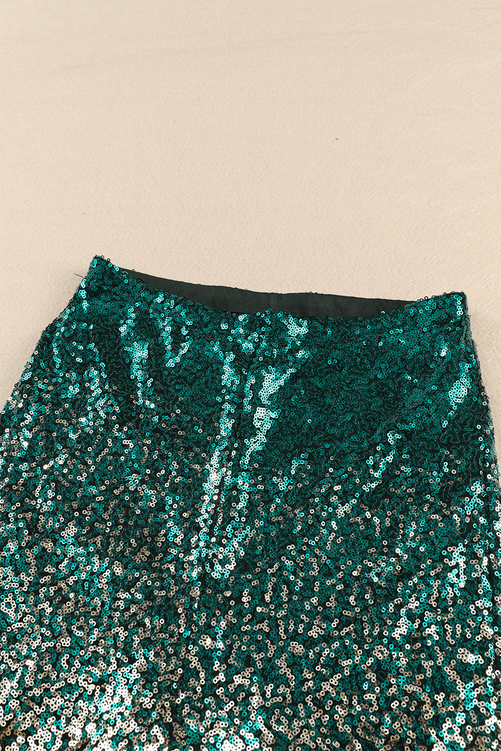 Pantalon Évasé à Sequins Dégradé Vert, Noir & Or