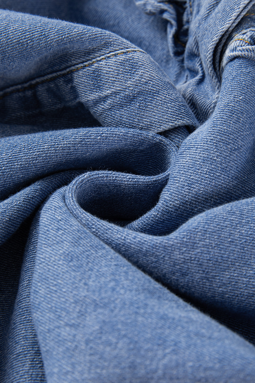 Chemisier Denim Bleu Crépuscule – Manches Longues & Volants