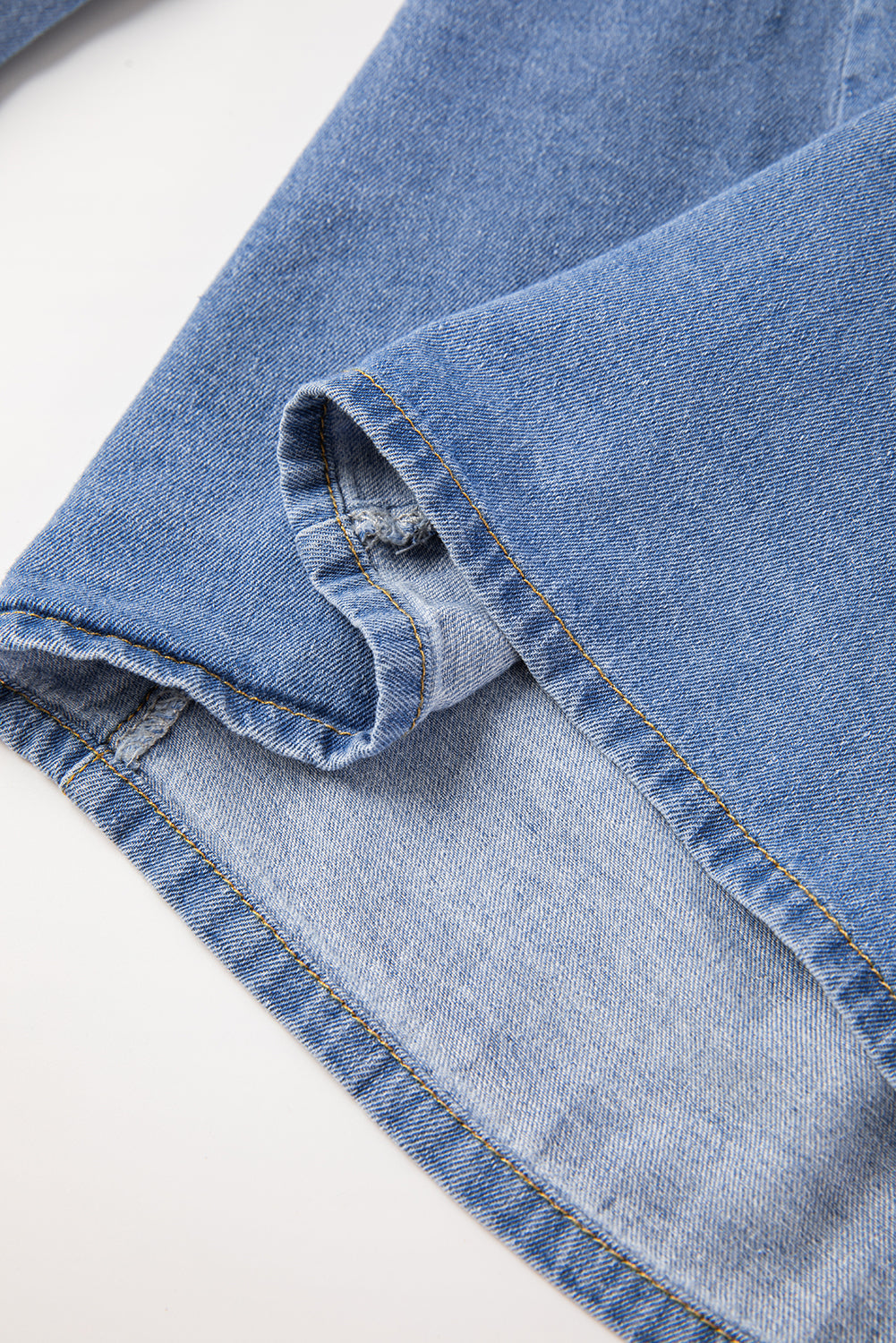 Chemisier Denim Bleu Crépuscule – Manches Longues & Volants