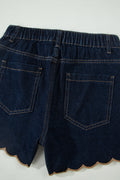 Short en jean à bordure festonnée — Bleu marine