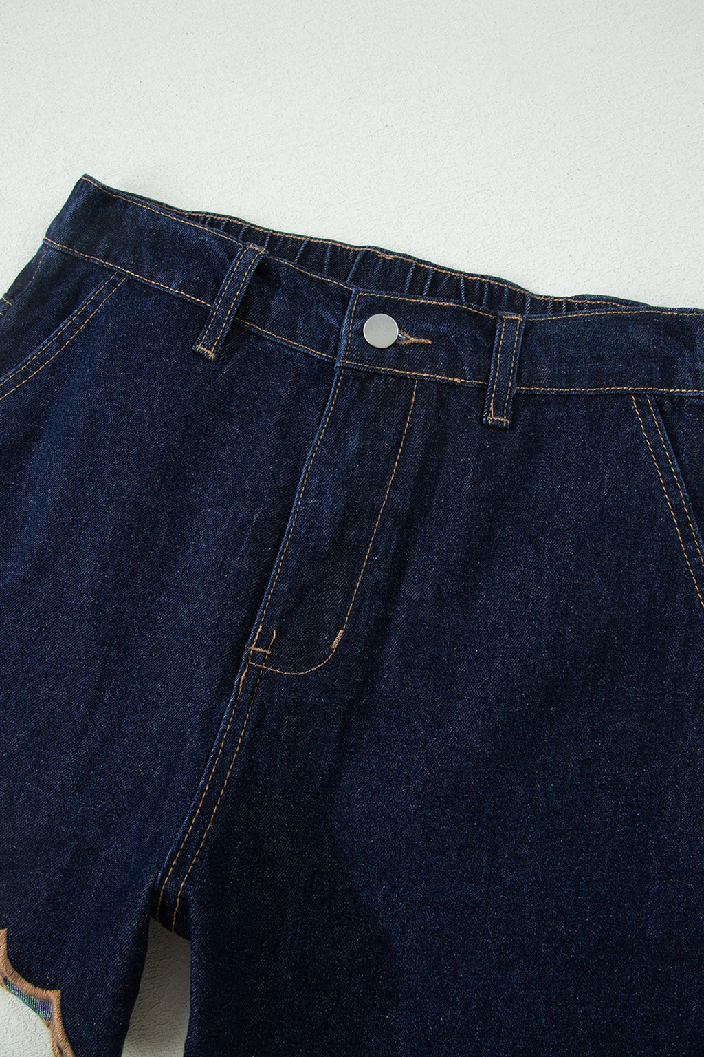 Short en jean à bordure festonnée — Bleu marine