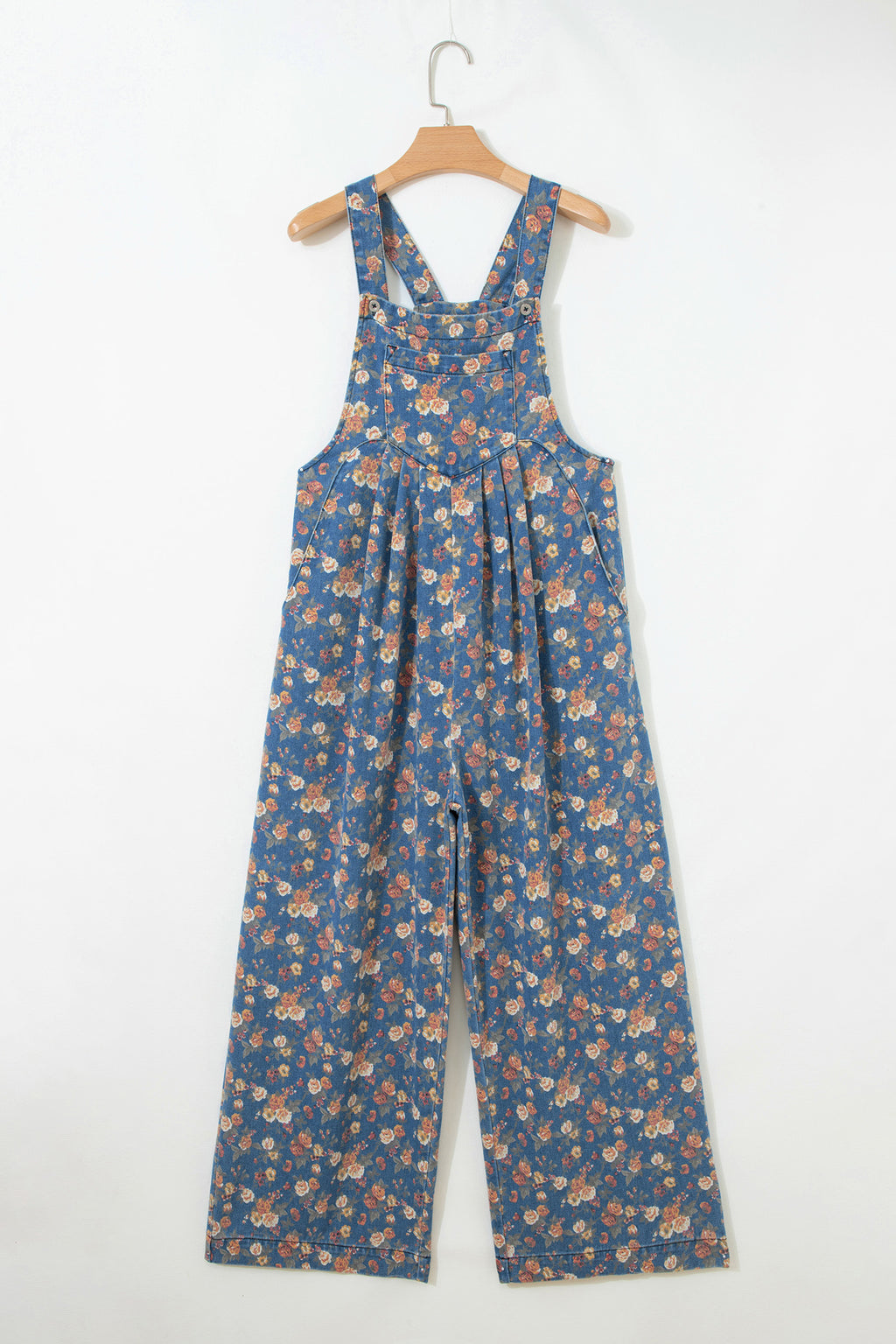 Combinaison salopette ample en jean plissé à imprimé rose vintage