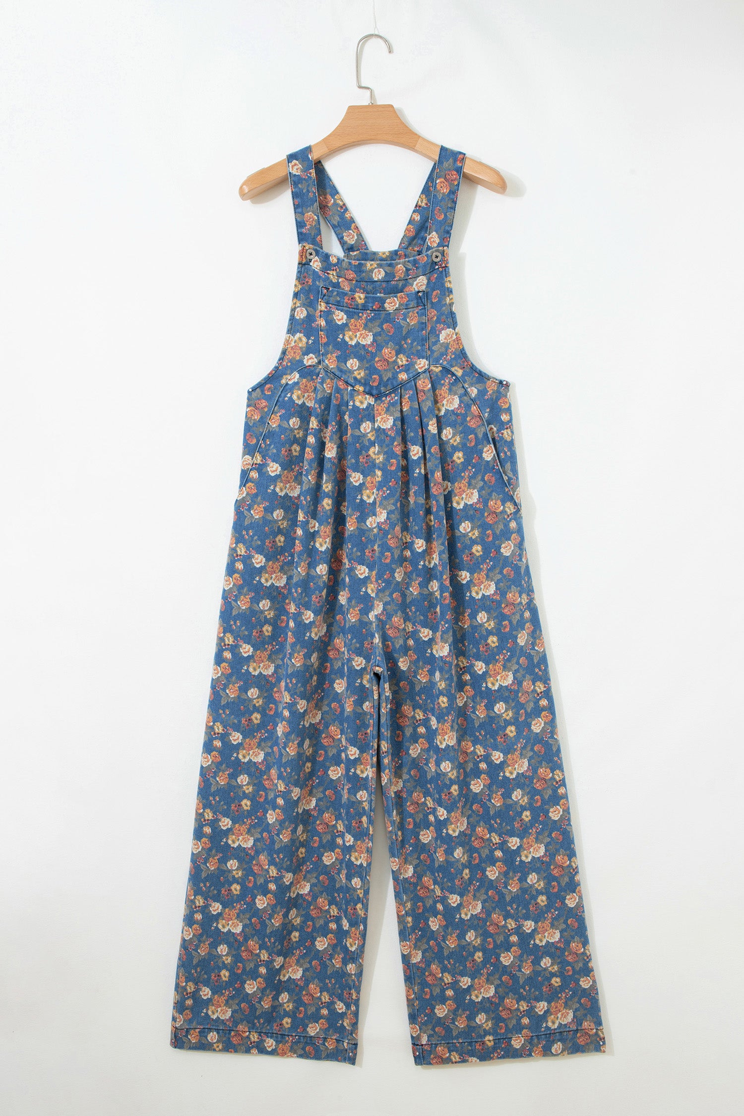 Combinaison salopette ample en jean plissé à imprimé rose vintage
