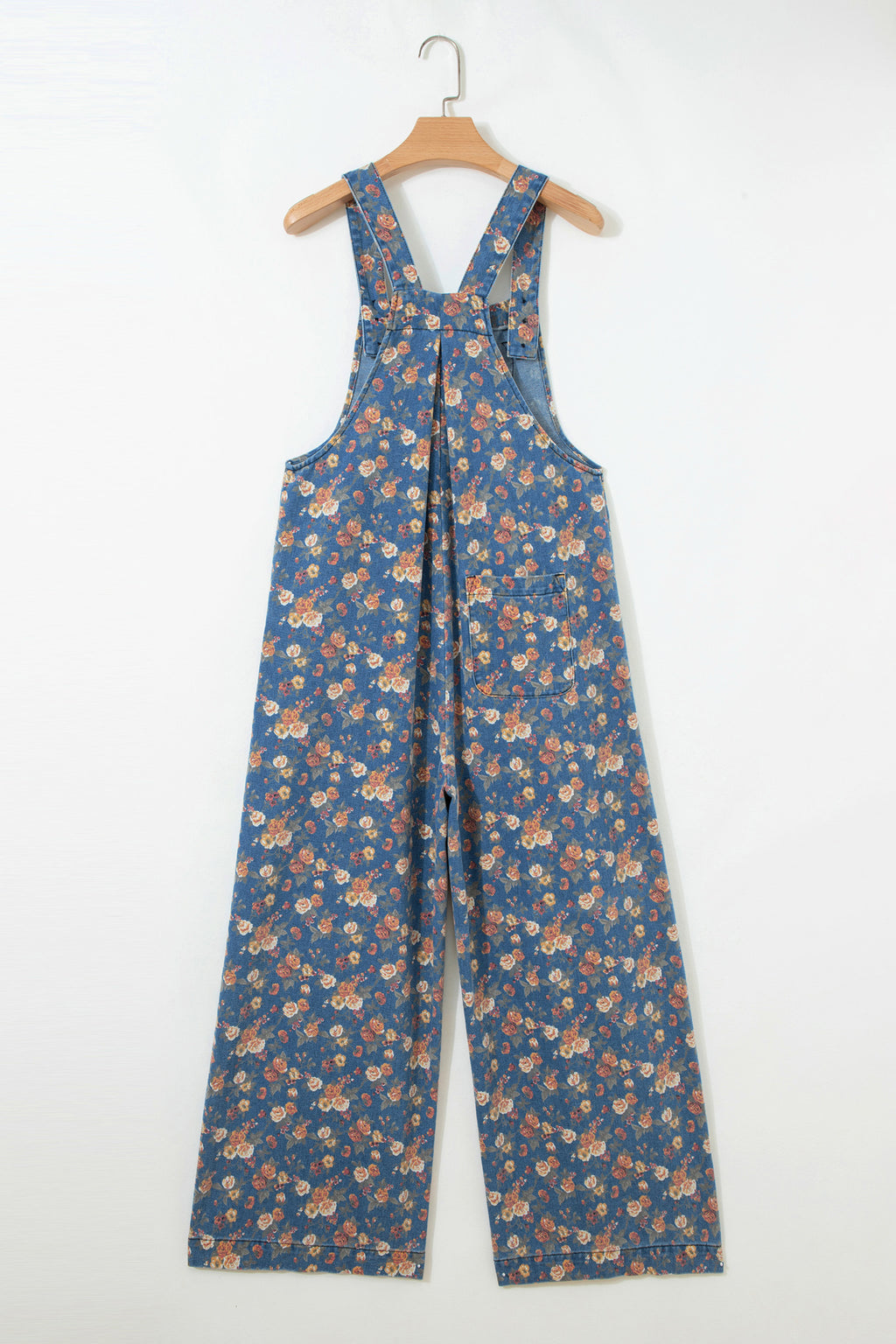 Combinaison salopette ample en jean plissé à imprimé rose vintage