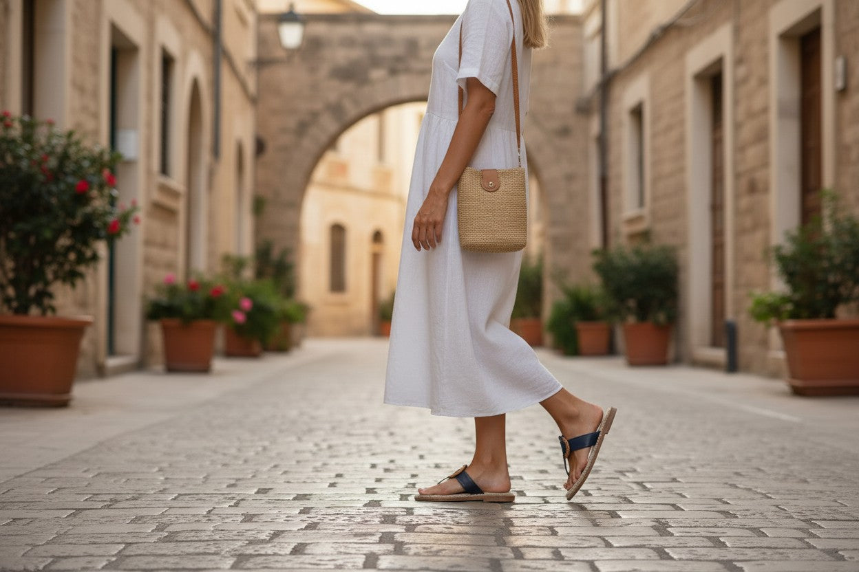Tongs Nautica — Cuir Bleu Motif Marin — Taille 40/41