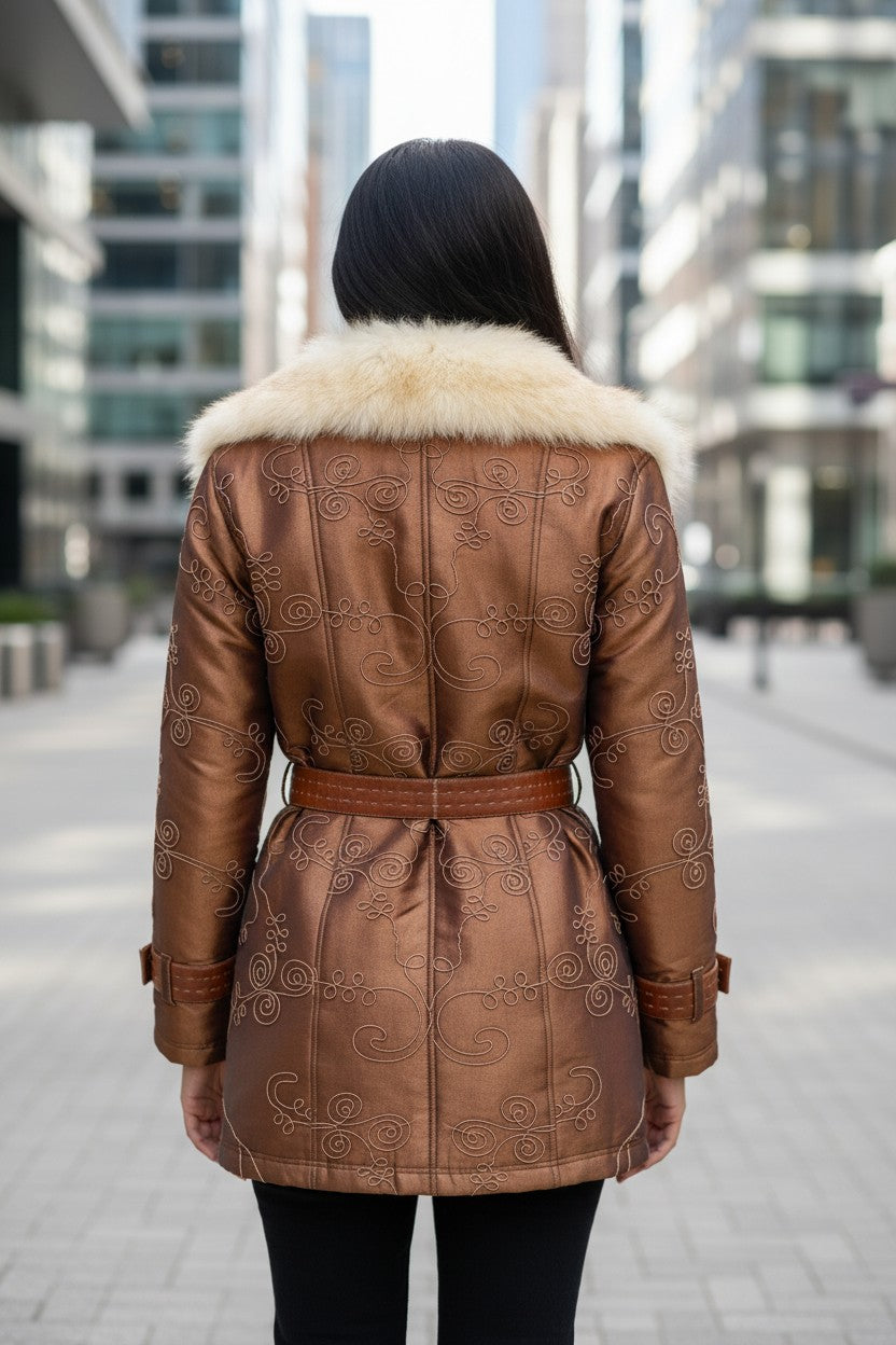 Manteau en fourrure naturelle de Renard Elazar Leather taille S - Marron bronze irisé