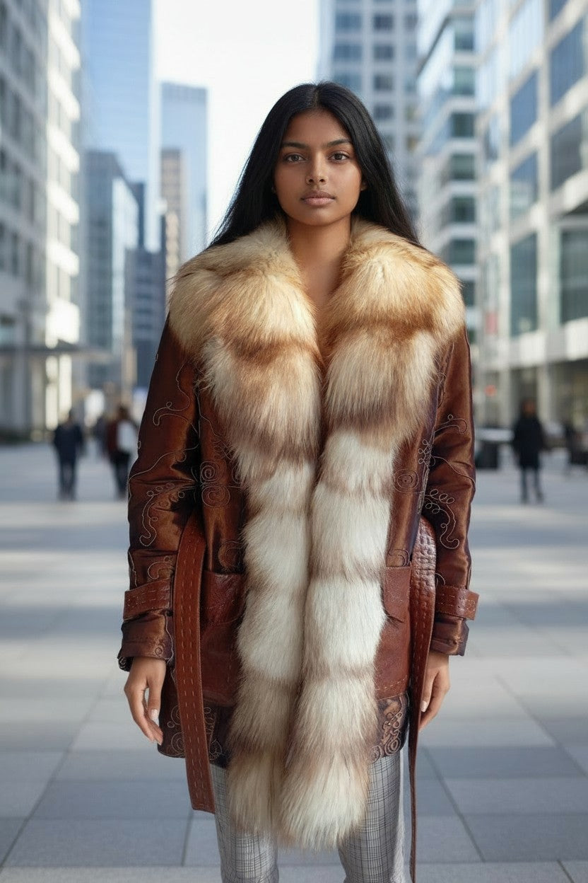 Manteau en fourrure naturelle de Renard Elazar Leather taille S - Marron bronze irisé