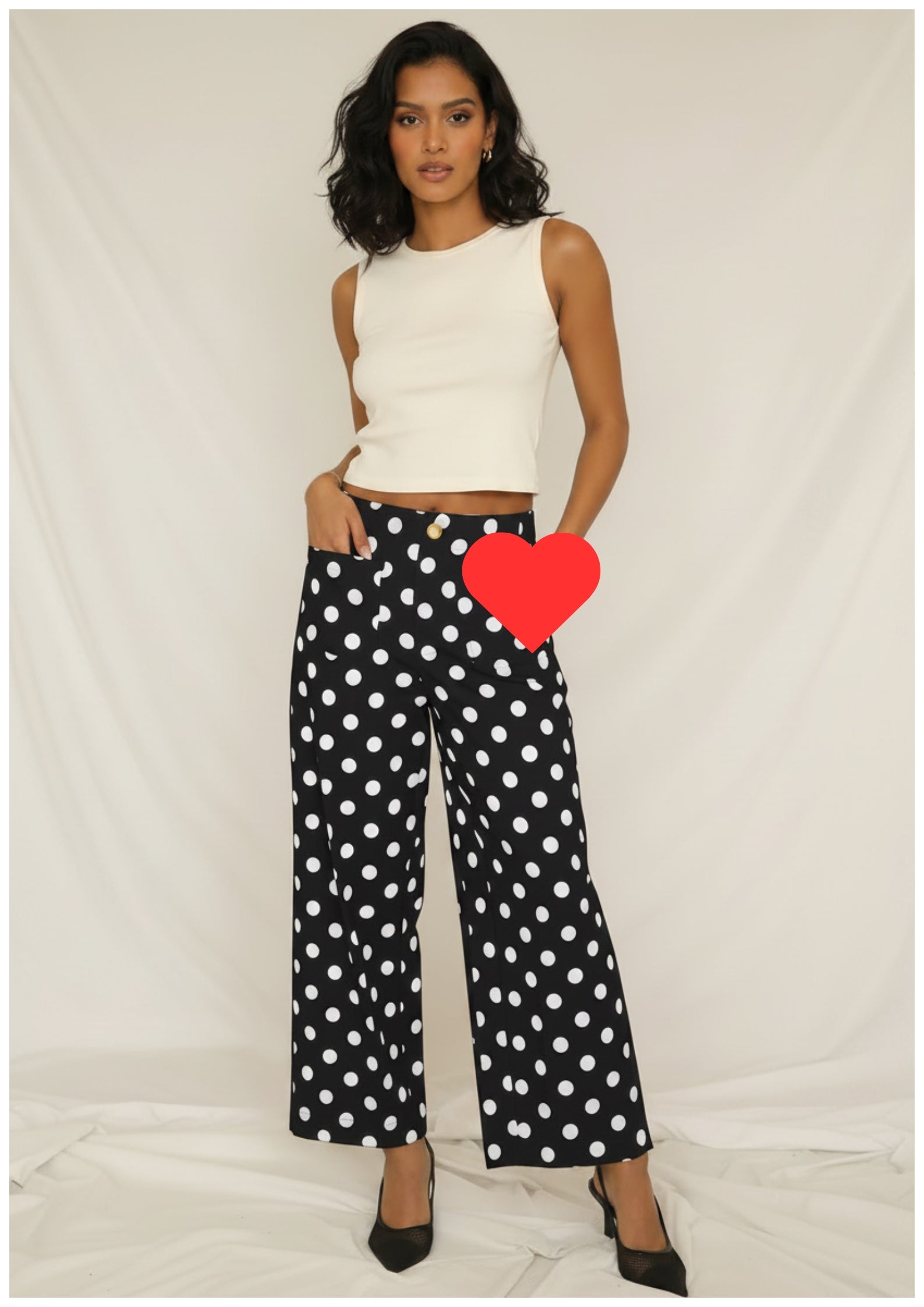 Pantalon à pois – coupe droite taille mi-haute