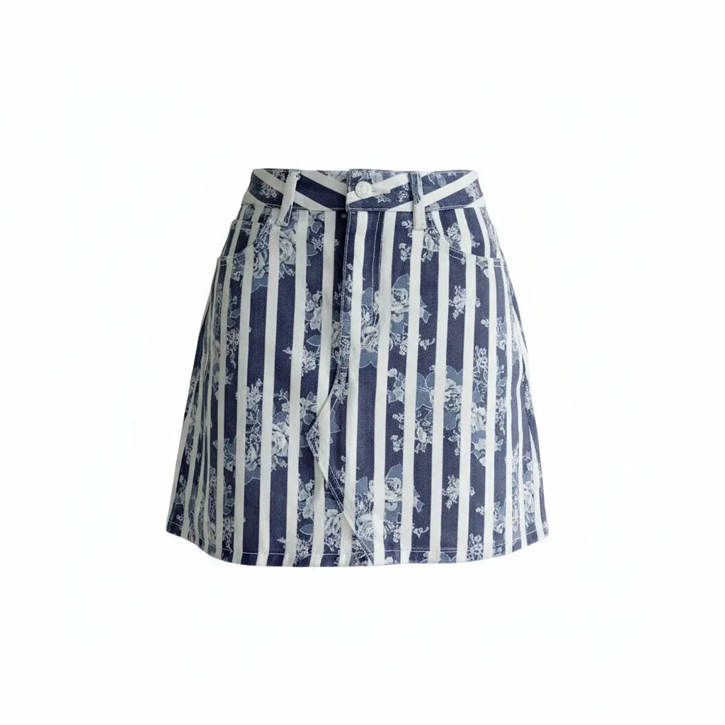 Mini-jupe Redial - 38 - Bleu/blanc - Neuf avec étiquette - motif floral