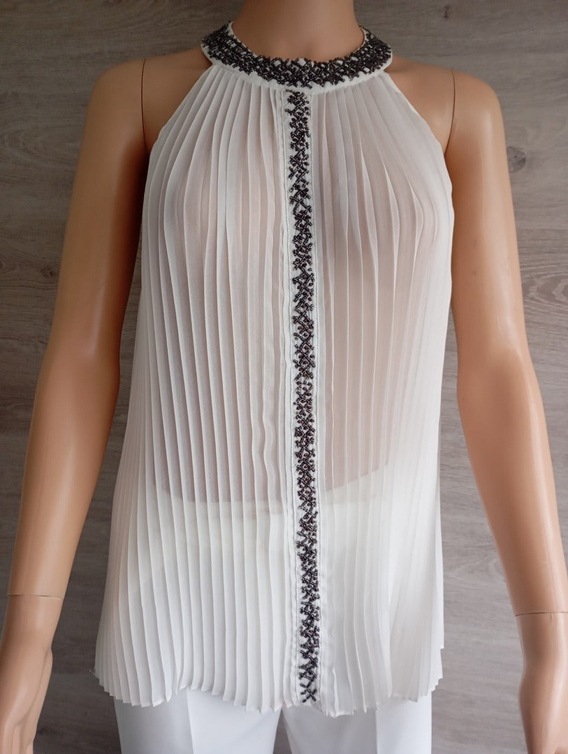 joli Haut/top de soirée fête - sans manches - plissé - transparent zara blanc taille S - perlé