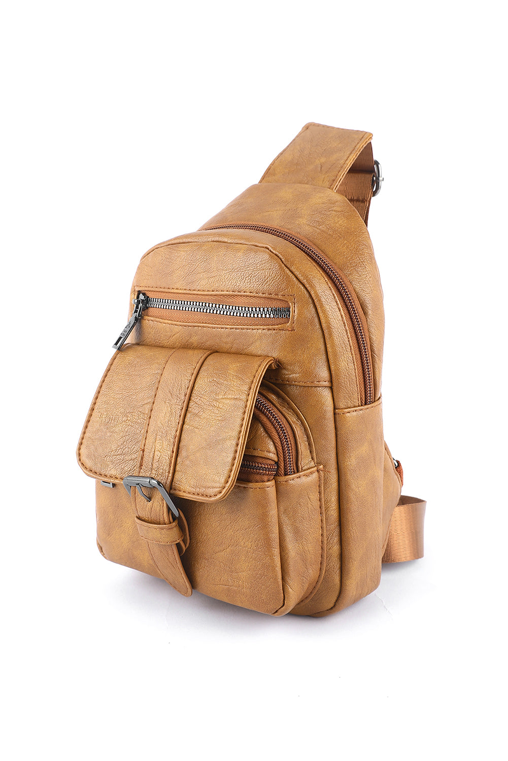 Sac bandoulière kaki vintage - Poches multiples - Simili-cuir