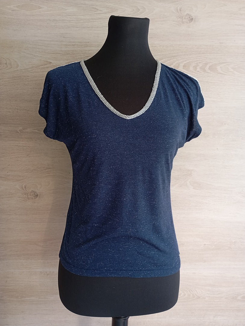 T-shirt manches courtes Morgan - Xs - Bleu marine et argenté - Très bon état