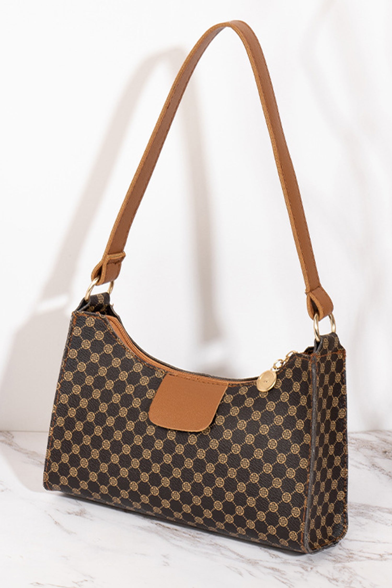 Sac Bandoulière Imprimé Monogramme – Cuir PU Café