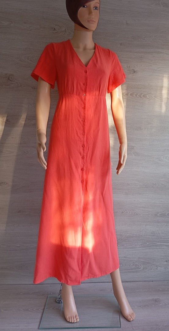 Belle robe longue dos nu manches courtes - Calie Paris Taille S - Orange - Neuve