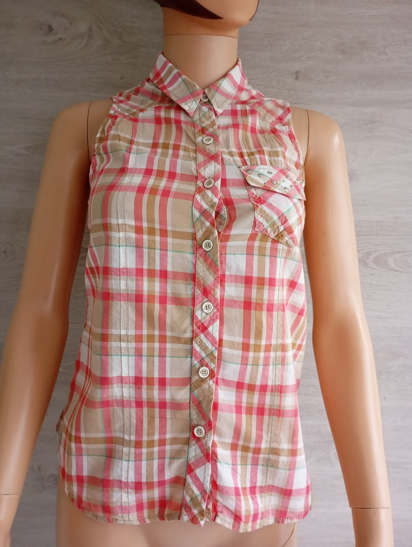 Jolie chemise sans manches Bershka taille Xs - Rose/multicolore - Neuf avec étiquette - 100% coton