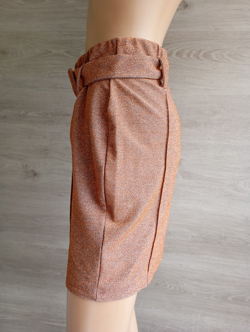 Jupe mini - Pink women - doré orangé - ceinture avec boucle - neuve - L