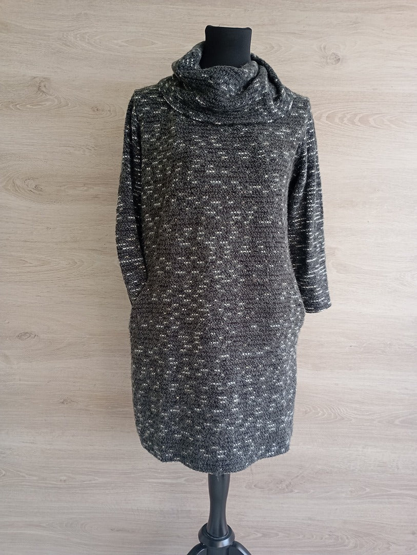 Robe courte d'hiver en maille Moda Carolina - manches longues - S - gris - col cheminé - poches