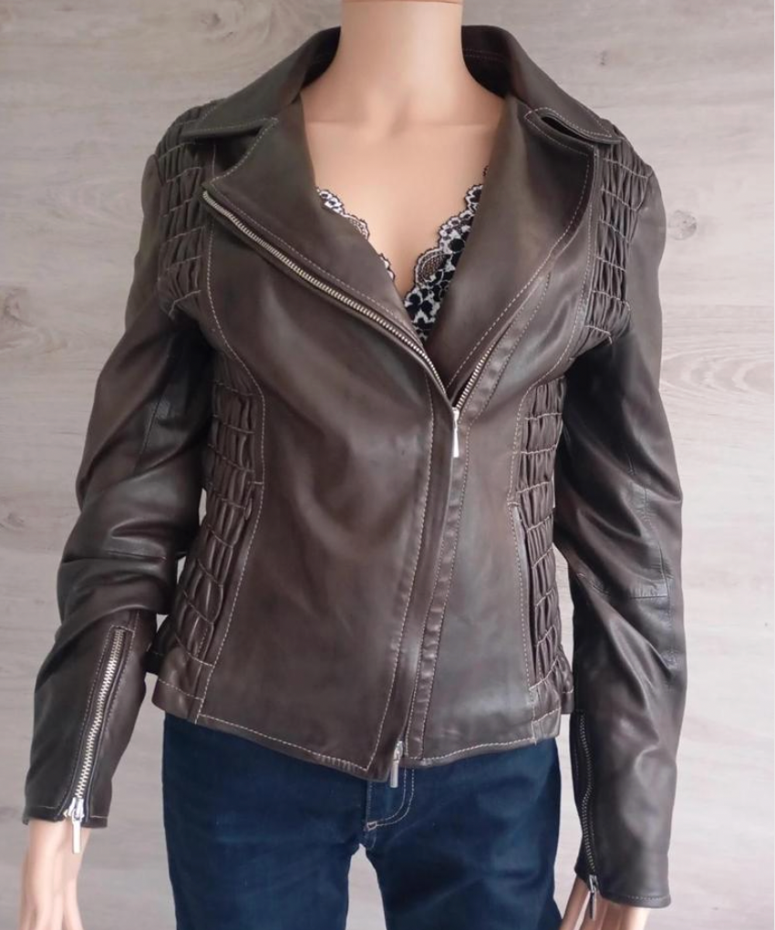 Belle veste/perfecto en 100% cuir véritable - Vera Pelle taille - L - Marron