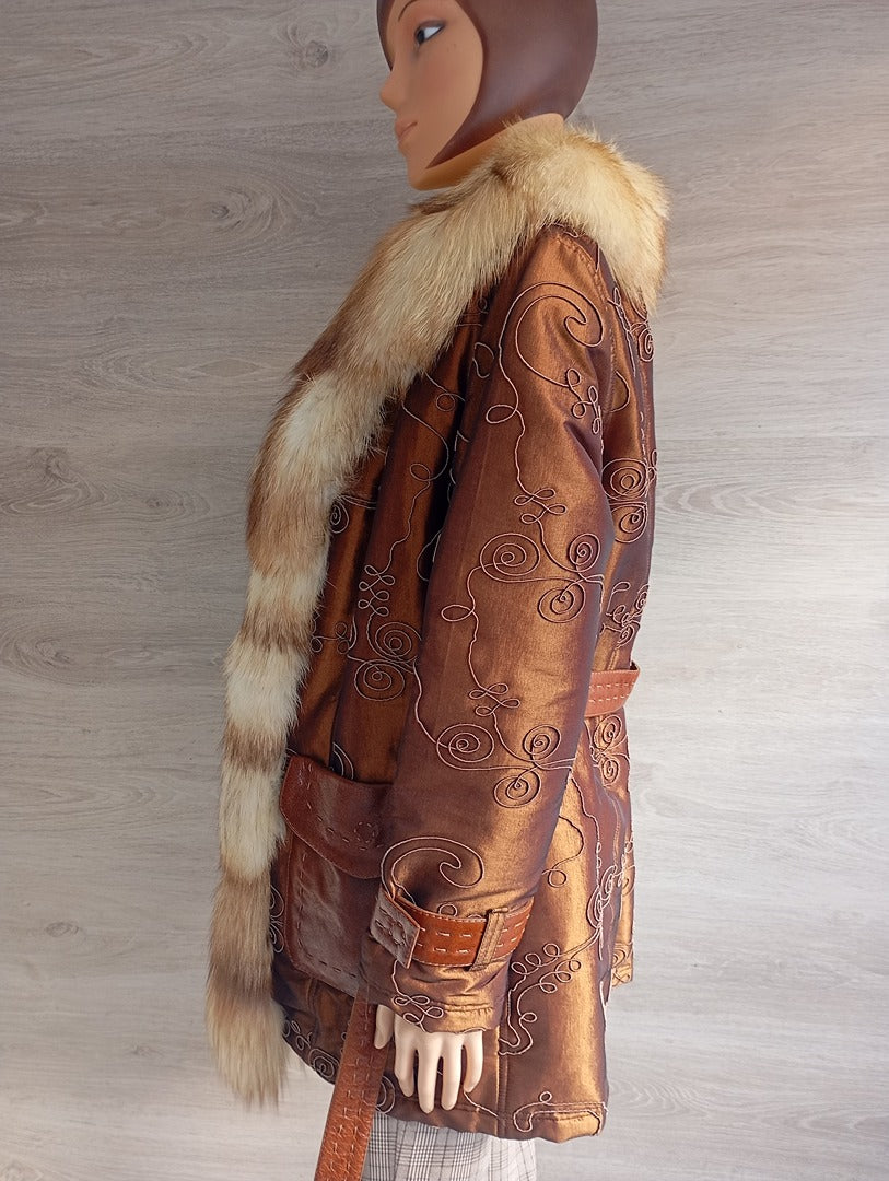 Manteau en fourrure naturelle de Renard Elazar Leather taille S - Marron bronze irisé