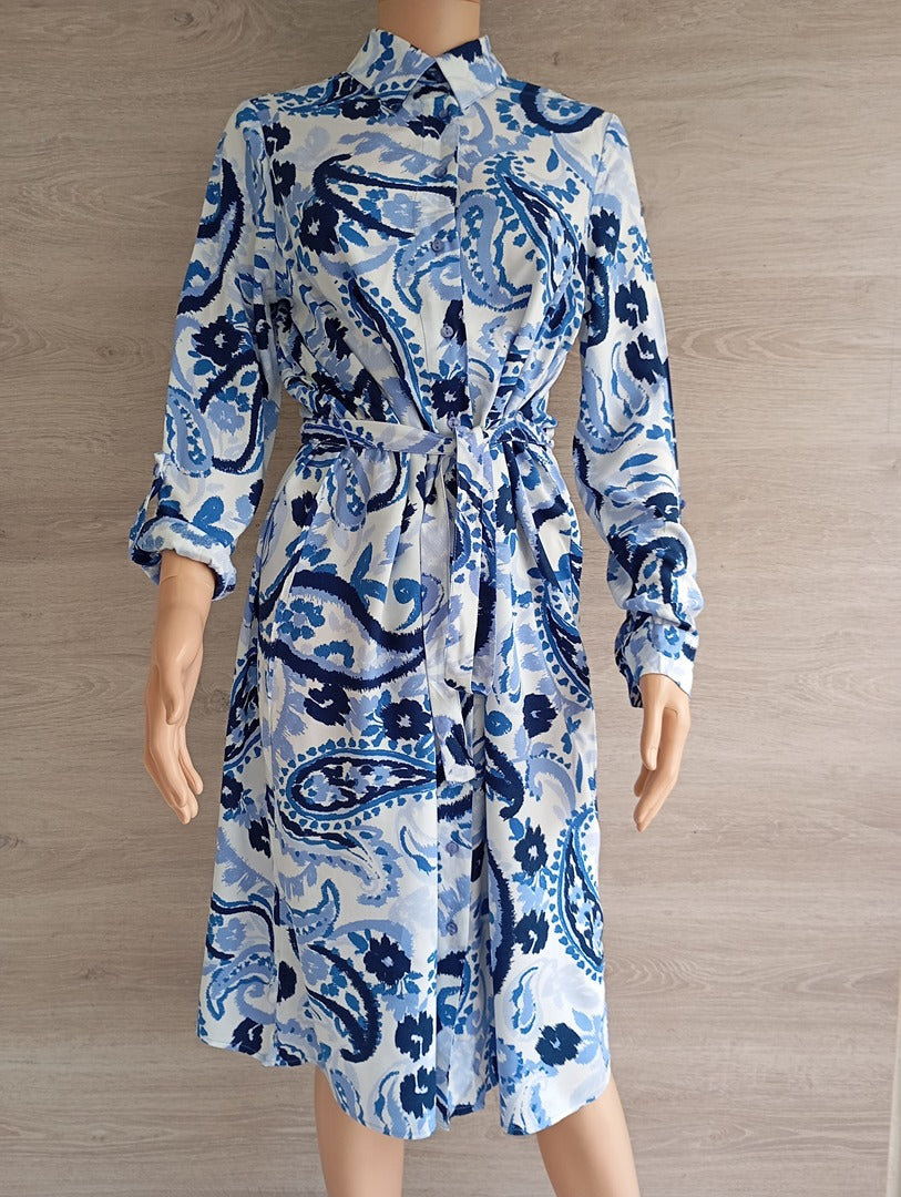 Robe chemise manches longues - Lefties - Xs - Bleu/blanc - Neuf avec étiquette - 100% viscose