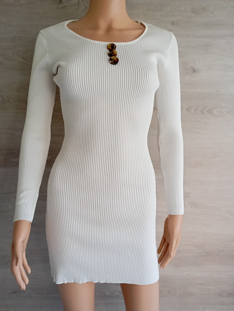 Robe pull manches longues - Mc Lorene - Taille unique - Blanc - Très bon état