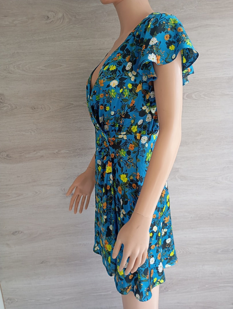 Robe courte Zara - S - Bleu fleuri - Neuf avec étiquette