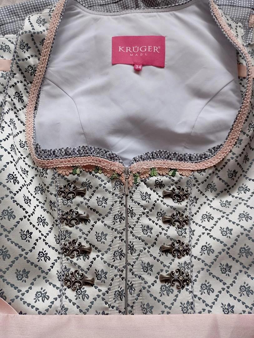 Dirndl - tenue traditionnel femme Krüger taille Xs grise et rose costume robe