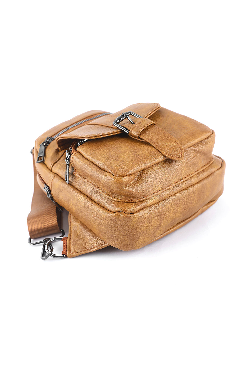 Sac bandoulière kaki vintage - Poches multiples - Simili-cuir