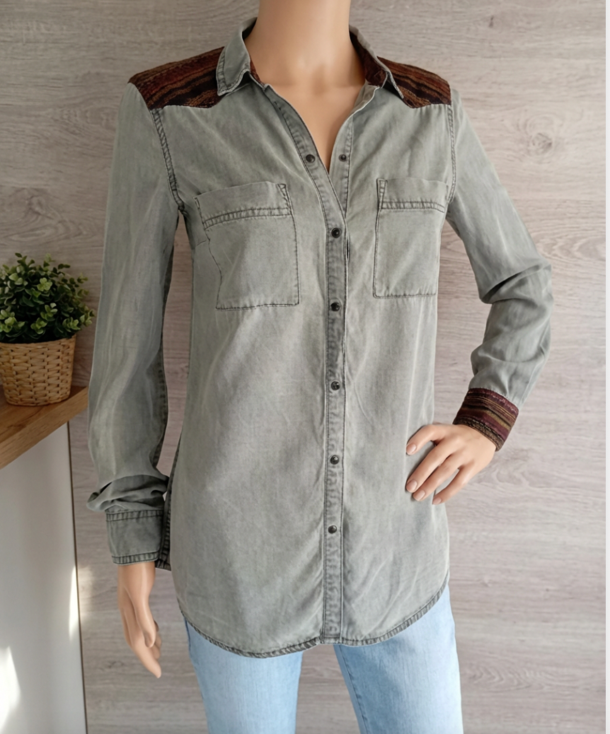 Jolie chemise manches longues Zara - Xs - Vert/multicolore