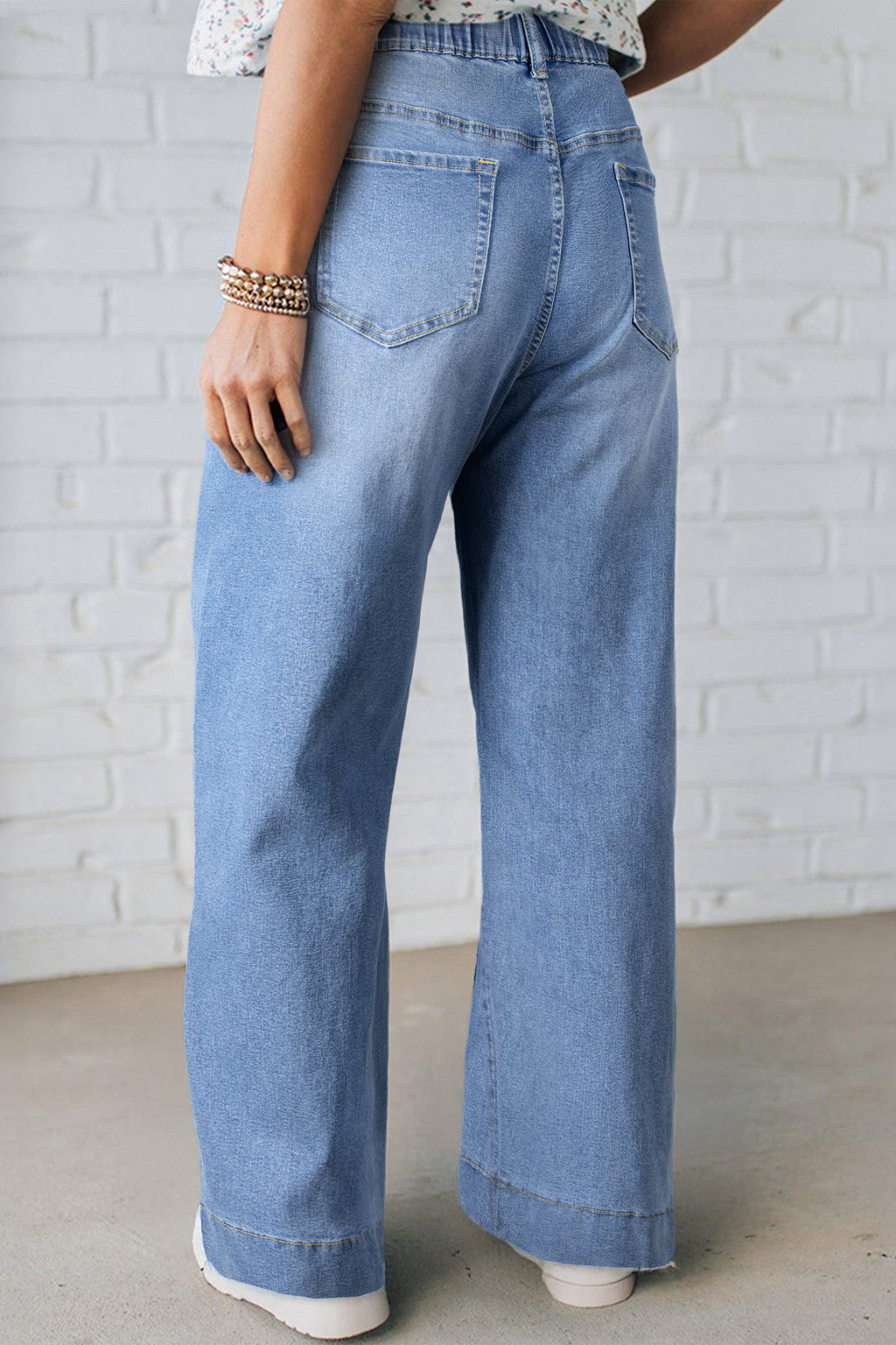 Jean Grande Taille Wide Leg à Lacets Contrastés