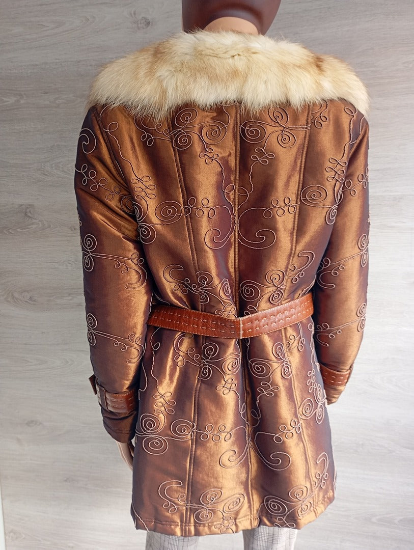 Manteau en fourrure naturelle de Renard Elazar Leather taille S - Marron bronze irisé