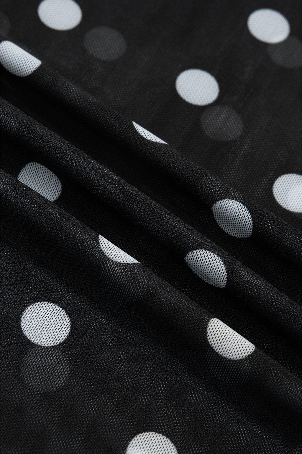 Haut en Maille à Pois Noir — Col Montant & Manches Longues Transparentes Grande Taille