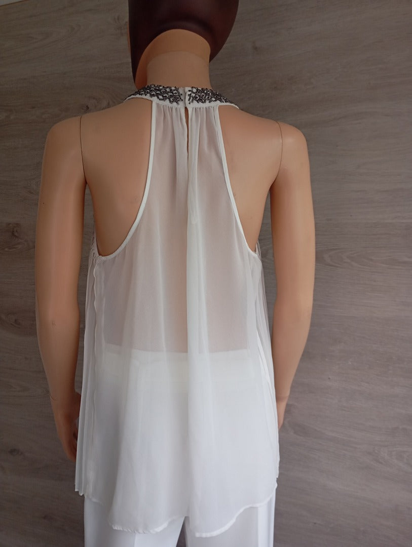 joli Haut/top de soirée fête - sans manches - plissé - transparent zara blanc taille S - perlé