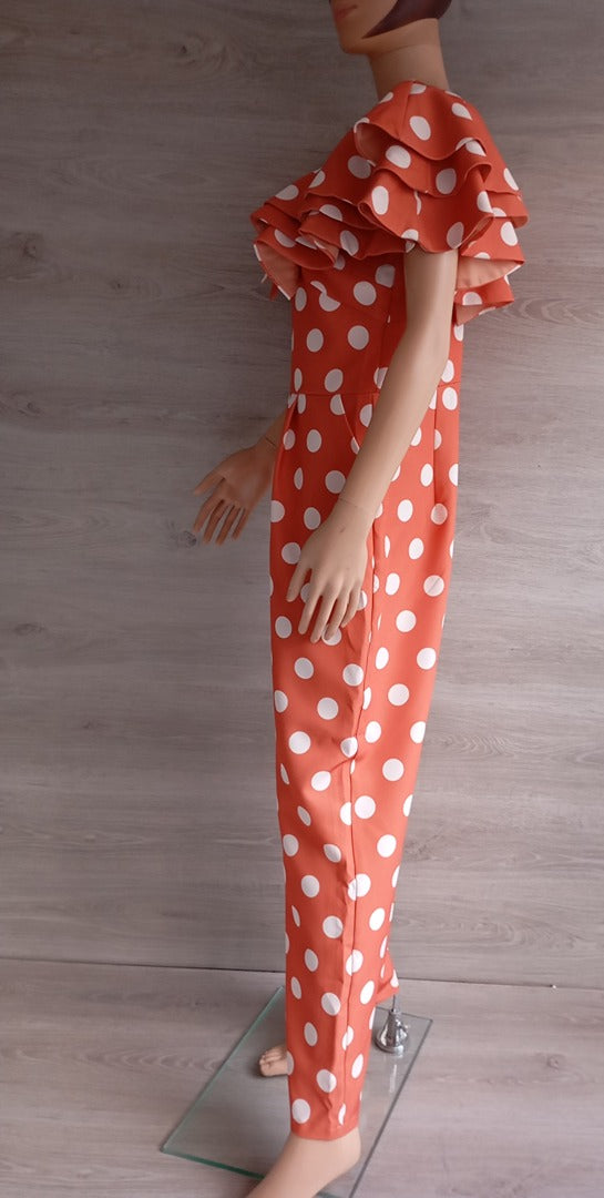 Combinaison pantalon orange à pois — Marú Atelier — Taille 42