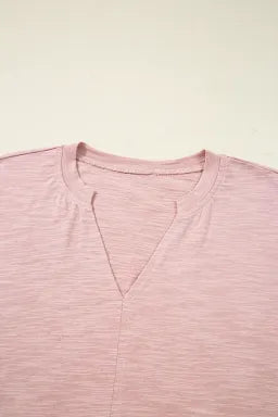 Blouse Rose Poudré — Col en V et Manches Batwing Broderie Œillets