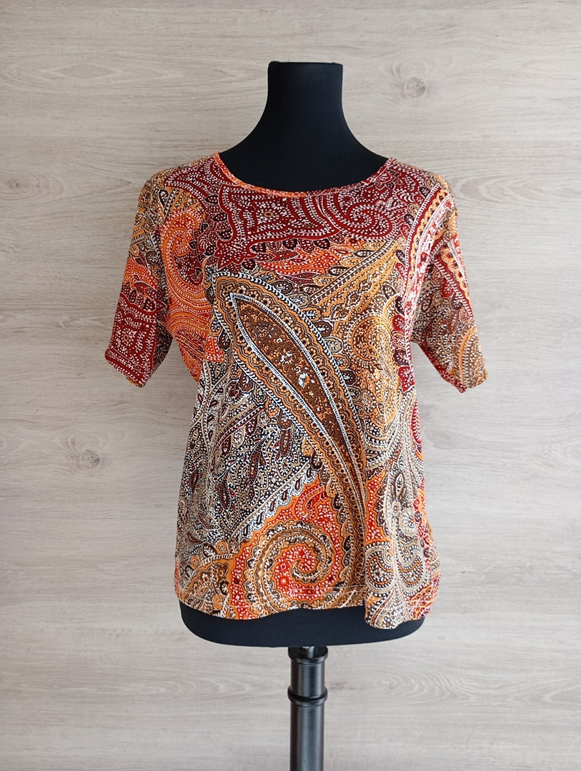 T-shirt manches courtes Afibel - 46/48 - Orange/multicolore - Très bon état