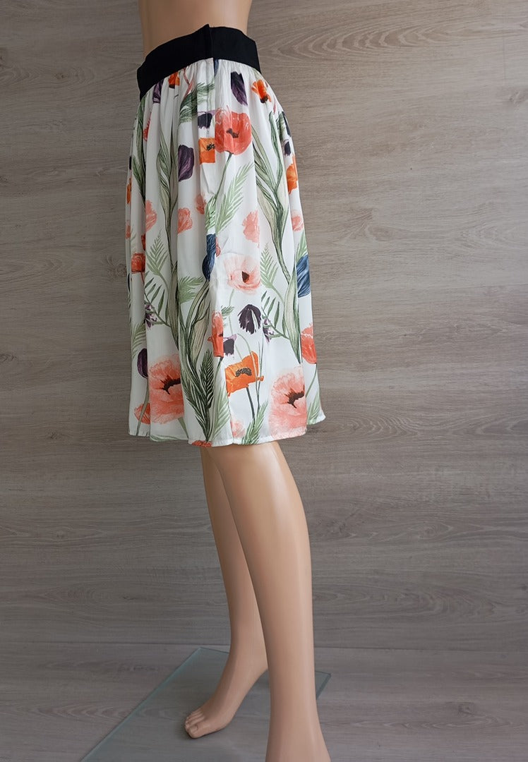Jupe midi fleurie blanc & orange — H&M — Taille M (38) — Neuve