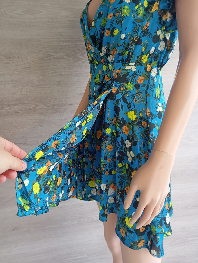 Robe courte Zara - S - Bleu fleuri - Neuf avec étiquette